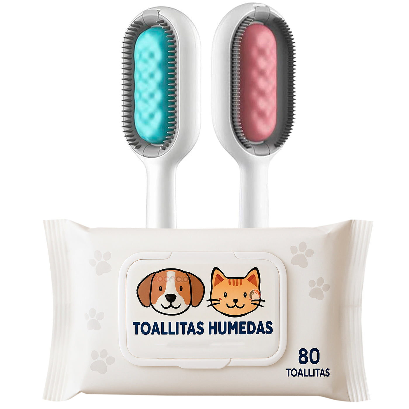 Cepillo de mascotas con toallitas humedas